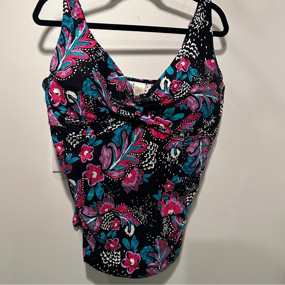 Raisins Black and Pink Floral Swim Tankini Underwire Top - Picture 1 of 8